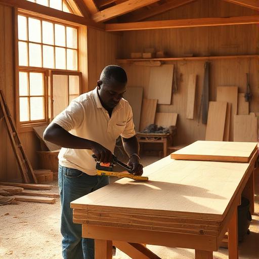 Carpenter finishing a custom piece in his workshop